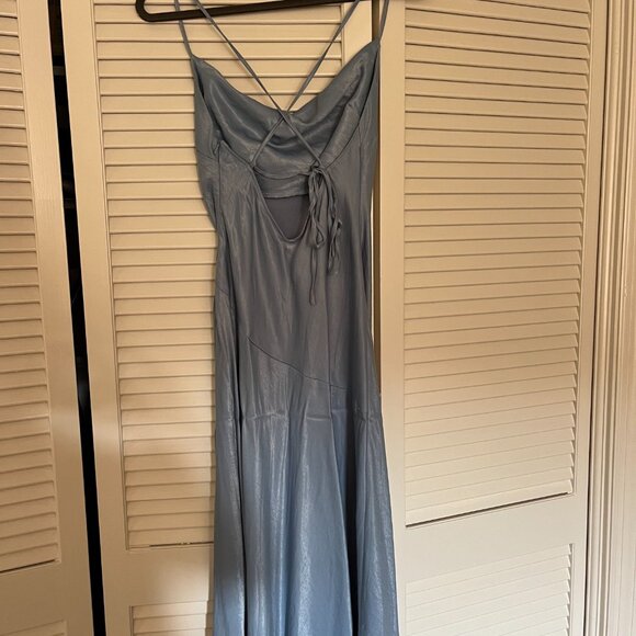 COPY - Blue Satin Midi Dress - Picture 4 of 5